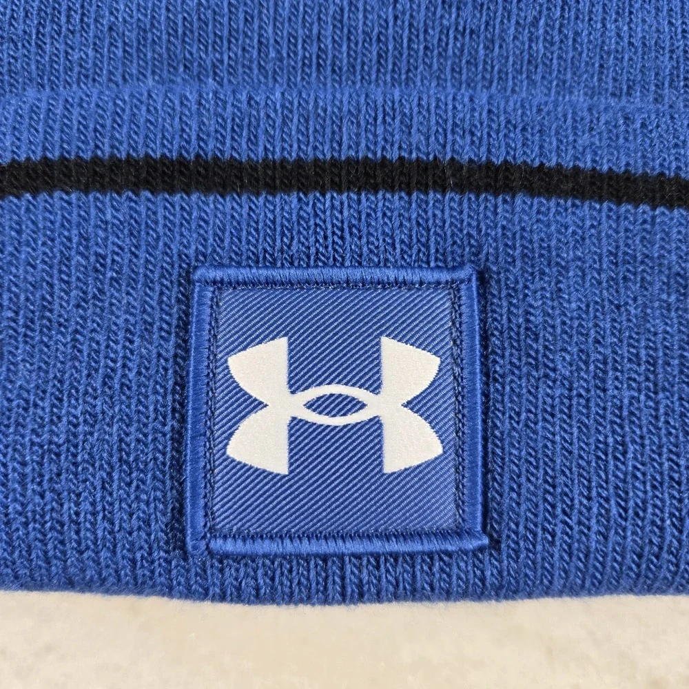 Under Armour Cuffed Fold Beanie Logo Winter Pom Athletic Royal Blue Men's OSFM